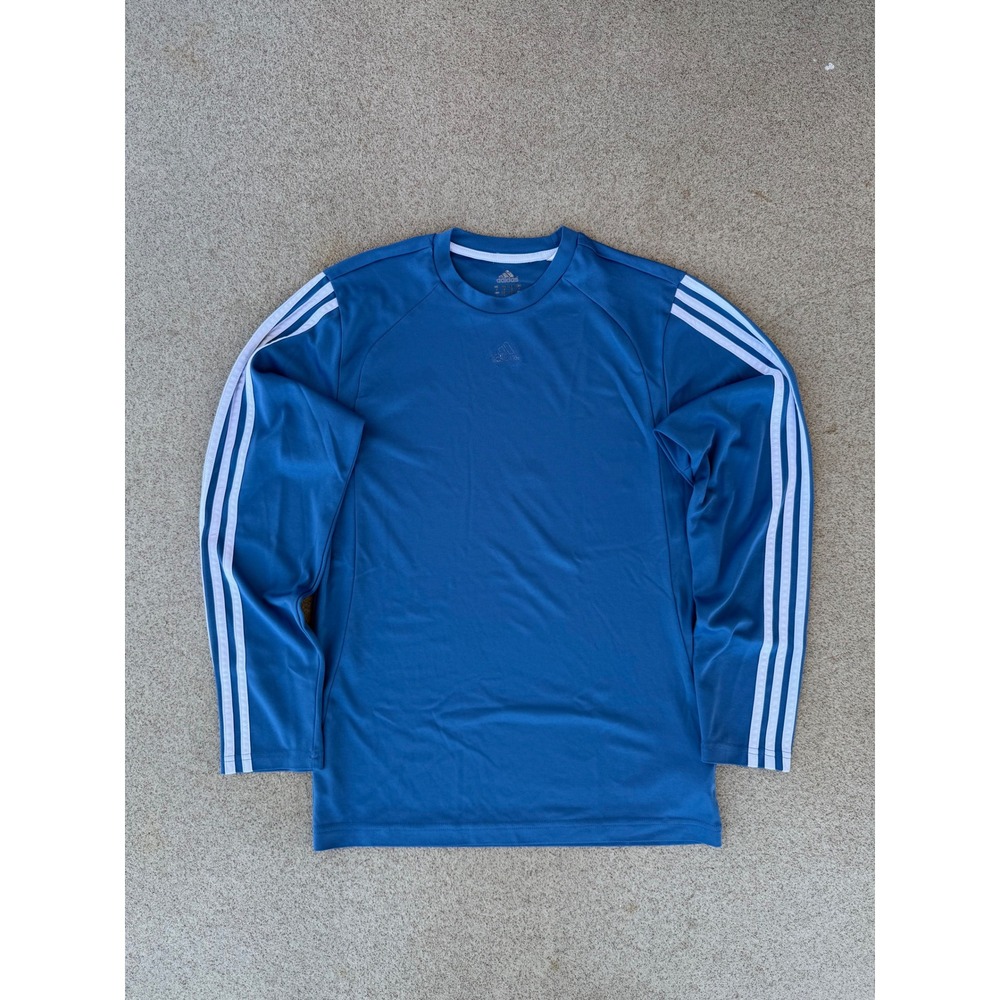Adidas 3-Stripe Mens Small Long Sleeve Shirt - Blue Activewear Flaw